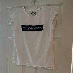 White folded over cap- sleeve Colombian tshirt